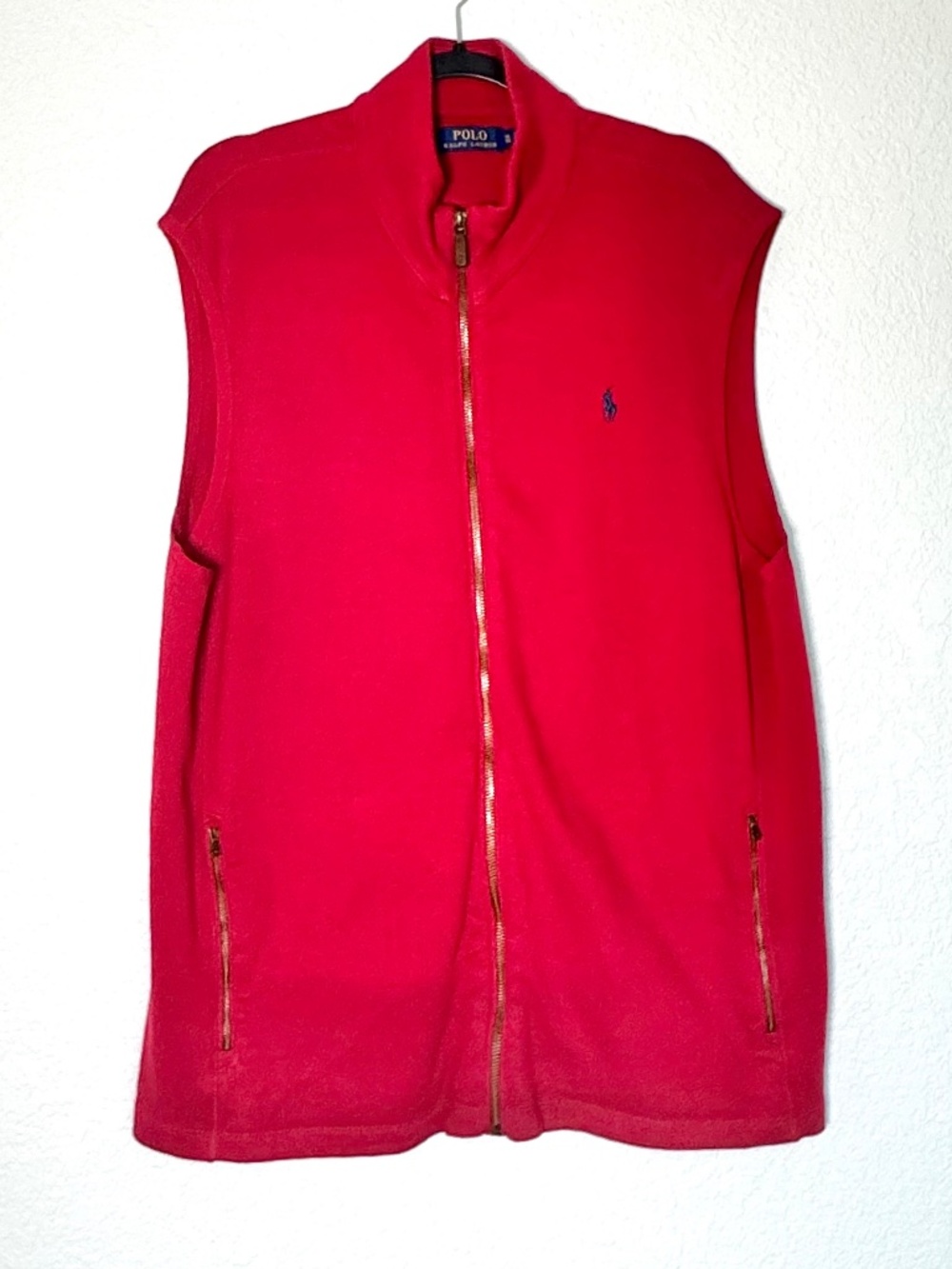 Polo Ralph Lauren Vest Men's XL Red Full Zip Mock Neck Knit Pockets Pony Logo